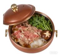 Copper Pot for Stove, Pasta, Casserole with lid, Double-Ear Soup, Handmade shabu, hot, for Picnic, Household(Brown)