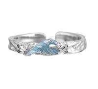 Copper Promise Rings with Adjustable Opening Mountain Sea Theme Finger Band for Couples Romantics Jewelry Gift Anniversary Rings