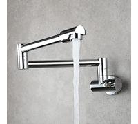 Copper Single Cold Kitchen Faucet, Rotating Folding Stretch Sink, Handle Pot Filler with Double Joint Swing Arms, 1 Hole Wall Mounted,Gold(Cromo)