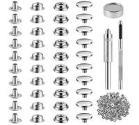 Copper Snap Fastener Kit with Setting Tools, 15mm Heavy Duty Metal Press Studs No-Sew Snap Buttons, Silver Poppers Fasteners with Hole Punch for Leather Craft, Jeans, Clothes, Bags and Canvas(Black)