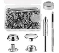 Copper Snap Fastener Kit with Setting Tools, 15mm Heavy Duty Metal Press Studs No-Sew Snap Buttons, Silver Poppers Fasteners with Hole Punch for Leather Craft, Jeans, Clothes, Bags and Canvas(Yellow)