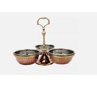 Copper Steel Condiments Serving, Sauce Holder, Pickle Holder Set, 3 Bowls Dish Rack, Tableware, Serveware, Traditional Dinnerware