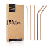 Copper Straws, Pure Copper Drinking Straws Gift Set Food Safe 8.5inch Long Handcrafts Bent and Straight Copper Straws with Cleaning Brush(2*Bent+2*Straight)