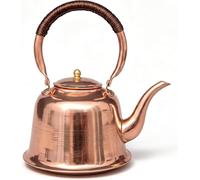 Copper Tea Kettle 1L, Retro Stovetop Kettle for Induction & Gas | 1L copper stovetop kettle with rope-wrapped handle and golden knob lid; approx. 480 g.