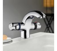 Copper Thermostatic Basin Faucet, Hot and Cold Mixer Tap with Concealed Piping, 20-50°C Precise Control for Kitchen Sink, Silver