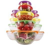 Copper Top - 10 Pcs Glass Storage Bowl Set with Colour Lids Food Container Microwave Dishwasher Freezer Safe