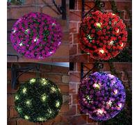 Copper Top - 27cm Topiary Balls with 20 Solar LED Lights, Hanging Topiary Ball Lights Sphere Decorative for Wedding Artificial Plant, Backyard Balcony Garden Decor (Purple)