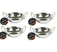 COPPER TOP 4 x Round Stainless Steel BALTI Dish with Handles 15CM for Indian Food, BALTI KARAHI Curry Serving Dishes