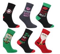 Copper Top Men’s Christmas Socks 6-Pack UK 6-11 - Funny Festive Santa, Elf, Beer & Ho Ho Ho Designs - Soft Cotton Blend Winter Socks for Holiday Parties, Gifts & Stocking Fillers
