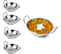 Copper Top Set of 4 Premium Stainless Steel Balti Serving Dishes, 15cm, 16cm, 17cm, 18cm, 19cm, 20cm, 21cm, 22cm, 23cm, 24cm, 25cm, 26cm Indian Food Curry Serving Handled Dishes (18cm)