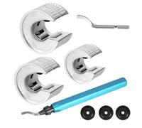 Copper Tubing Cutter Set - 3 PCS Copper Pipe Cutter Tool, Includes 0.59'' 15mm, 0.87'' 22mm, 1'' 28mm, Reaming Pen, 3 Spare Cutting Wheels, 1 Spare Deburring Blade