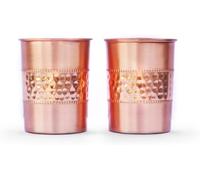 Copper Tumbler Set of 2, Hammered and Plain, 250 Ml (8.45 US Fluid Ounce) Capacity for Ayurveda Health Benefits (Straight)