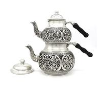 Copper Turkish Teapot, Tea Kettle Set, Tea Maker with Handle, 2 Self-Strained Tea Kettle, for Induction and Stovetop, 1.7L+0.85L