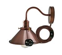 Copper Vintage Metal Industrial Wall Sconce with Plug-in Cord, Rustic Farmhouse Dimmable Wall Light - Easy Install Lamp for Bedroom, Living Room (Copper)