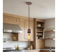 Copper Vintage Pendant Light Fitting with E27 Lamp Holder - Brown Braided 2m Flex Cable Ceiling Hanging Light with Ceiling Rose for Kitchen Island, Dining Room, Living Room & Cafe Lighting