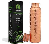 Copper Water Bottle 34oz - 100% pure Ayurvedic copper bottle for drinking | eco-friendly | copper vessel | BPA free non toxic lab tested | Leak-Proof | Handcrafted for Health & Wellness (Hammered)