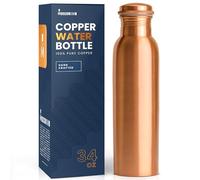 Copper Water Bottle for Drinking 34 oz Extra Large - Premium Handcrafted Ayurvedic Pure Copper Vessel - Drink More Water - Wide Mouth with Leak Proof Lid - BPA Free, Reusable, Travel Friendly