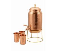 Copper Water Dispenser Storage Water Tank with Tap and set of 4 Copper Glass | Water Pot | Water Storage Tank | 10 Ltr Capacity | 338 Oz