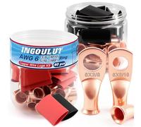 Copper Wire Lugs AWG 6 Gauge 5/16 3/8 Battery Cable End Eyelet Terminal M8 M10 Heavy Duty Ring Connactor with 20 PCS 3:1 Heat Shrink Tubing.