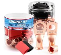 Copper Wire Lugs AWG 8 Gauge 5/16 3/8 Battery Cable End Eyelet Terminal M8 M10 Heavy Duty Ring Connactor with 20 PCS 3:1 Heat Shrink Tubing