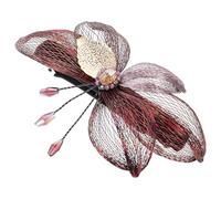 Copper Wire Metal Bow Rhinestone Butterflies Hair Barrette Pink