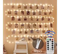 Copper Wire Waterproof Hanging Fairy Lights - 2 Pack, Each 12M USB Plug in, 120LED With 40 Photo Clips, Remote Timer for Party, Wedding, Birthday, Christmas Decor