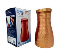 CopperKing Pure Copper Hammered Pitcher with Inbuilt Tumbler | Ayurvedic Solid Copper Water Bottle Drinking Jar with Glass | Best Use for Office, Bedroom, Dining Table Pot - 37oz / 1100 ML / 1.1 Liter