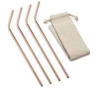 CopperStudio Angled Straws Bundle- EcoSip Reusable Angled Solid Copper Straws -Set of 4, 8-inch Long Straws. Pure CopperStraws. Food Safe. Eco Friendly, Sustainable,Suitable for All Beverages