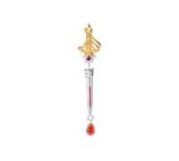 COPPERTIST.WU Basket-Hilt Sword Stud Earrings for Men Women, Brass & 925 Silver Post Miniature Cage Structure with Red Zircon, Gothic Medieval Jewellery, Unique Gift for Blacksmith Soul (1)