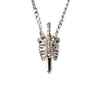 COPPERTIST.WU Mechanical Beating Heart Pendant Gothic Ribcage Sword Skeleton Jewelry Charm for Men Women (Large Pendant w/Chain)