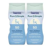 Coppertone Pure and Simple Zinc Oxide Mineral Sunscreen Lotion SPF 50, Body Sunscreen, Water Resistant, Broad Spectrum SPF 50 Sunscreen Pack, 6 Fl Oz Bottle, Pack of 2
