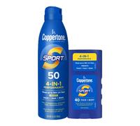 Coppertone Sport Sunscreen Spray SPF 50 + Face Sunscreen Stick SPF 40, Water Resistant Sunscreen, Broad Spectrum SPF 50 Sunscreen and Facial Sunscreen Pack, (5.5 Oz Spray + 1.5 Oz Stick)