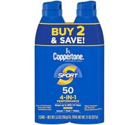Coppertone Sport Sunscreen Spray SPF 50, Water Resistant Spray Sunscreen Pack, 5.5 Oz, Pack of 2 (Packaging May Vary)