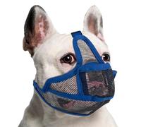 Coppthinktu Short Snout Dog Muzzle, Breathable Mesh French Bulldog Muzzle Full Pant Muzzles for Pitbull, Soft Flat Face Dog Muzzles for Shih Tzu Pug Prevent Biting Allow Pant & Drink (Blue XXS)