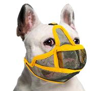 Coppthinktu Short Snout Dog Muzzle, Breathable Mesh French Bulldog Muzzle Full Pant Muzzles for Pitbull, Soft Flat Face Dog Muzzles for Shih Tzu Pug Prevent Biting Allow Pant & Drink (Yellow M)