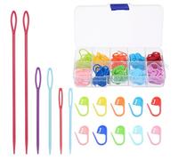 Coptiner 120PCS Crochet Stitch Markers Locking Stitch Plastic Crochet Locking Marker with Box Multi-Color Knitting Markers with 6 Large Eye Blunt Sewing Needles Crochet Marker Clip Crochet Accessories
