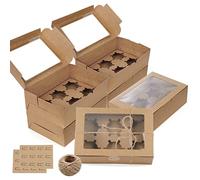 Coptiner 20 Pack Cupcake Boxes with Window and Inserts, Cake Boxes 6 Holes Bakery Boxes Cardboard Packaging Box Cake Carrier Container for Muffins Pastries Cupcakes Cookies (Kraft)