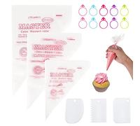Coptiner 300PCS 3 Sizes Disposable Piping Bags, Icing Piping Pastry Bags Set Plastic Cake Decorating Bags Clear Piping Bag with 10 Bag Ties 3 Icing Combs for Cake Cupcake Decoration