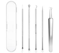 Coptiner 5PCS Blackhead Remover Tool Set Kit Curved Tweezers Acne Needle Whitehead Comedone Extractor Tools Pimple Popper Stainless Steel Blackhead Cleaner with Transparent Box for Nose Face Skin