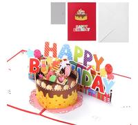 Coptiner Birthday Greeting Card, 3D Pop-Up Greeting Card with Envelope & Samll Card, Birthday Cards for Women Men, Birthday Gifts for Friend Kids Mum & Dad, 3 pices, 200mm*150mm (Red, Cake)