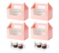 Coptiner Cupcake Boxes, 2 Hole with Window with Handle,Pink Cupcake Carrier Small Bakery Pastry Boxes for Carrying and Displaying Tasty Muffins, Fairy Cakes 50 Pack (Pink)
