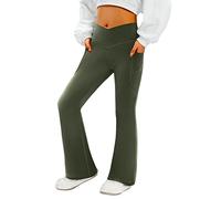 COPYLEAF Women's Flare Yoga Pants with Pockets-V Crossover High Waisted Bootcut Yoga Leggings-Flare Workout Gym Leggings, Armygreen, M
