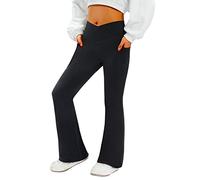COPYLEAF Women's Flare Yogo Pants with Pockets-V Crossover High Waisted Bootcut Yoga Leggings-Bell Bottom Work Dress Pants, Black, M