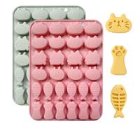 Copzievkae 2PCS Chocolate Silicone Molds, 24 Cavity Cartoon Cat Molds Cat Treat Mold, Fishbone Shape Silicone Mold Animals Candy Mould for Sugar, Candy, Chocolate, Pink & Grey