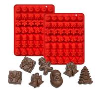 Copzievkae 2PCS Christmas Chocolate Molds, 42 Cavity Christmas Silicone Molds, Mini Gummy Molds Shaped with Santa Claus, Christmas Tree, Gingerbread Man for Chocolate, Gummy, Wax Melt (Red)