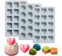 Copzievkae 3PCS Hard Candy Molds Silicone, Gummy Chocolate Silicone Mold, Candle Soap Wax Melts Mold, 15 Cavity Heart Silicones Molds for Hard Candy, Ice, Wax, Grey (Including Square, Round, Heart)