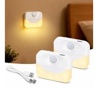 CoQuad Night Light Rechargeable 2Pcs - Motion Sensor Stair Lights Indoor, Wireless LED Night Lights for Hallway, Bedroom, Wardrobe