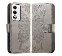 COQUE Butterfly Wallet Case for ZTE Blade A76 4G Phone Case, PU Leather Phone Shell with Card Slots and Holder Cover for ZTE Blade A76 4G Casing-Gray