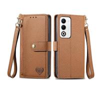 COQUE Case for ZTE Blade A76 4G Phone Case, with [Kickstand][RFID Blocking][Lanyard] Heart Pattern PU Leather Wallet Flip Shell, Cover for ZTE Blade A76 4G-Brown