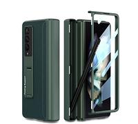 COQUE Case Galaxy Z Fold 3 Leather Cover,Shell-Membrane Integrated Hinge All-inclusive Phone Case with Hidden Pen Slot,Folding Phone Cover for Samsung Galaxy Z Fold 3 5G-Green